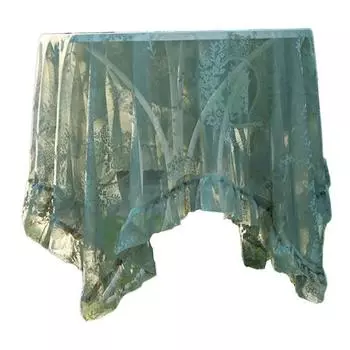 Скатерть в стиле ретро, прозрачная, кружевная, романтическая, круглая, с оборками, цветочная вышивка S зелёный