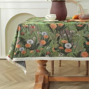 Скатерть в стиле винтажной масляной живописи, чехол для тумбы под телевизор, полотенце, жаккардовая хлопковая льняная ткань, бытовые прямоугольные скатерти 140*140cm
