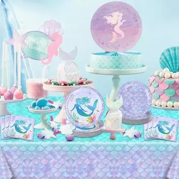 Скатерть в виде русалки Украшения на день рождения в виде русалки Одноразовые скатерти для вечеринок для девочек Тематические сувениры на день рождения для вечеринки в честь рождения ребенка
