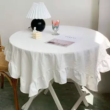Скатерть винтажная ручная работа с рюшами белые скатерти украшения комнаты Эстетическая крышка обеденного стола не круглая скатерть 90x90cm