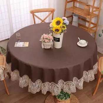 Скатерть водонепроницаемая, маслостойкая, не требующая стирки, бытовая кожаная, круглый стол, с кружевной кромкой, круглая скатерть, не обжигающая, толстая скатерть Round-Dia-120cm