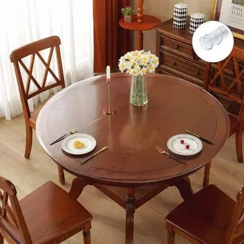 Скатерть Yueboa круглая прозрачная тисненая диаметр 110 см ПВХ коврик для стола толщина 2 мм без запаха ПВХ коврик для стола виниловый круглый чехол для стола без усадки