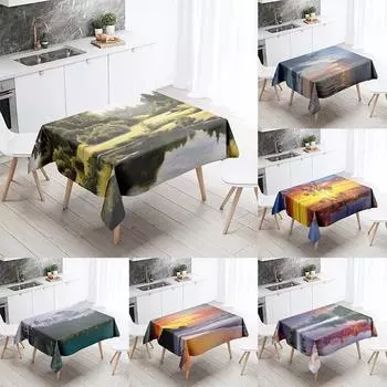 Скатерть «Закат» с природными пейзажами, противообрастающая и водонепроницаемая прямоугольная кухонная, обеденная, настольная, украшение для дома 40x70cm