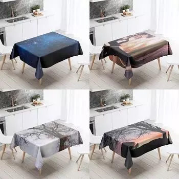 Скатерть «Звездное небо» с деревьями, водонепроницаемая прямоугольная кухонная скатерть с защитой от пятен, украшение для дома 40x70cm