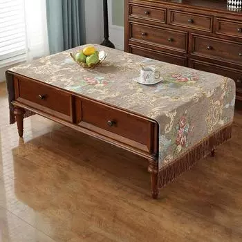 Скатерти для чайного стола с цветами, прямоугольная жаккардовая скатерть с кисточками по краю, многофункциональная скатерть для ТВ-шкафа, полотенце 50x180cm 1pcs