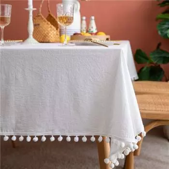Скатерти для фермерского дома, однотонные, хлопковая квадратная ткань, помпон, кисточка, моющаяся, для кухни, столовой, свадебного украшения 60X60cm