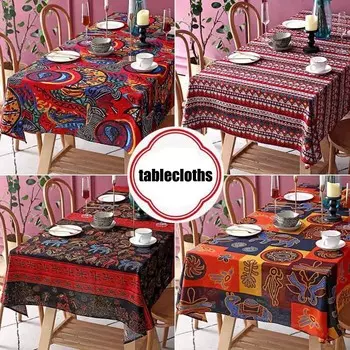 Скатерти Хлопок Лен Домашняя Скатерть Круглая Прямоугольная Скатерть Маслостойкая Противоожоговая Чайная Скатерть Свадебная Вечеринка Украшение Скатерти 95 * 145CM