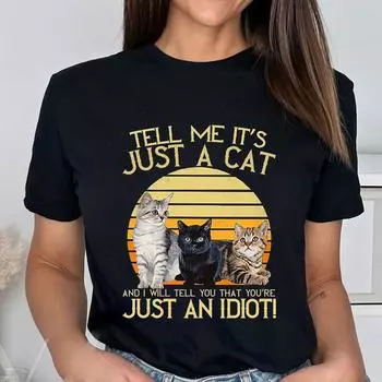Скажите мне, это просто кошка Принт Женская футболка Повседневная футболка с коротким рукавом O-образным вырезом Смешная графика Y2k Топы Женская эстетическая одежда S