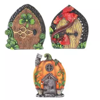 Сказочная дверь миниатюрная смоляная экологически чистая краска с винтом Сказочная дверь для дома на открытом воздухе для садового дерева 001