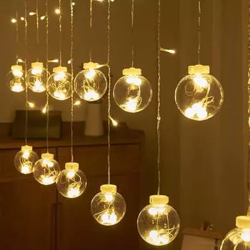 Сказочная гирлянда, светодиодные шариковые гирлянды для свадьбы, Рождества, дня рождения, вечеринки, фестиваля, декора, светодиодные фонари, украшения для штор, светильники 3M 12 Balls&EU Plug теплый белый