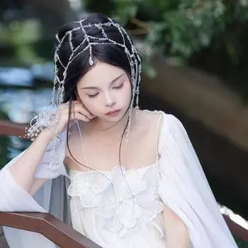 Сказочное украшение на лоб из бисера с блестками, длинная кисточка, блестящая свадебная корона, украшения для волос