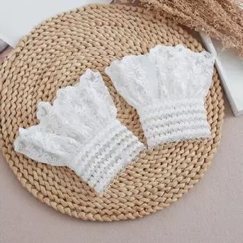 Сказочные манжеты на запястье, съемные элегантные расклешенные кружевные манжеты с вышивкой, плиссированные накладные кружевные манжеты, браслет-свитер 1 белый