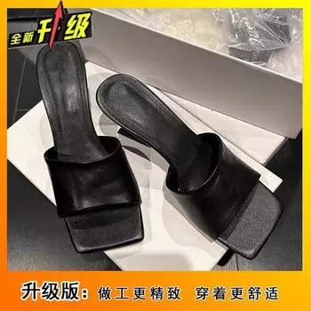 Сказочные туфли-шлепанцы с квадратным носком и открытым носком на высоком каблуке, женские, лето 2025, танкетка, модные шлепанцы на высоком каблуке с перемычкой 35