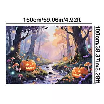 Сказочный Мультяшный Стиль Элементы Тыквенного Фонаря-Гобелен-Фон на Хэллоуин для Вечеринки, Фотобудки, Праздничного Декора 150*100cm/59*39in/5*3ft