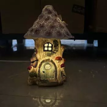 Сказочный садовый домик, солнечная уличная статуя, светящаяся смоляная симпатичная мини-фигурка в виде гриба, украшения для газона для двора, миниатюрный дом