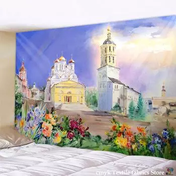 Сказочный Замок Гобелен Настенный Мультфильм Картина Маслом Фреска Богемный Хиппи Психоделический Матрас Домашний Декор Жизни 95x70CM