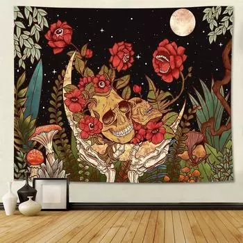 Скелет Цветочный Гобелен Цветочный Скелет Настенный Подвеска Лунного Сада Ткань Эстетика Гриб Растение Украшение Картина Спальня Подвесная Ткань 95*73
