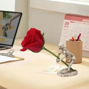 Скелет Фигурка Держатель Ручки Смола Скелет Статуя Скульптура Подставка Для Карандаша Домашний Офис Настольное Украшение Орнамент Хэллоуин Фестиваль Подарок белый