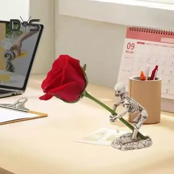 Скелет Фигурка Держатель Ручки Смола Скелет Статуя Скульптура Подставка Для Карандаша Домашний Офис Настольное Украшение Орнамент Хэллоуин Фестиваль Подарок белый