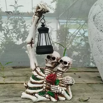 Скелет Пара Садовые Украшения Солнечные Светодиодные Фонарики Садовая Статуя Статуэтка Из Смолы Открытый Двор Украшения для Хэллоуина Кладбище Патио белый