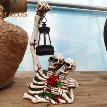 Скелет Пара Садовые Украшения Солнечные Светодиодные Фонарики Садовая Статуя Статуэтка Из Смолы Открытый Двор Украшения для Хэллоуина Кладбище Патио белый