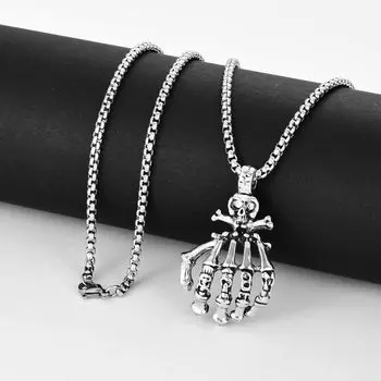 Скелет Призрак Рука Ювелирные изделия Панк Стиль Подвеска Мужское Персонализированное Универсальное Ожерелье серебряный