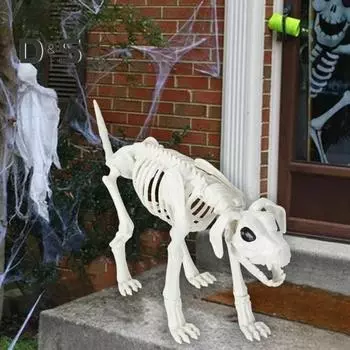Скелет собаки на Хэллоуин, пластиковый скелет животного, щенка с подвижными суставами, сувениры на вечеринку в честь Хэллоуина, декор для двора, сада, лужайки, патио белый