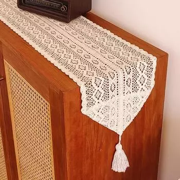 Скелет Винтаж Хлопок Вязание крючком Стол Флаг Скатерть ТВ Тумба Обувной Шкаф Полотенце Ткань 25 x 80cm чёрный