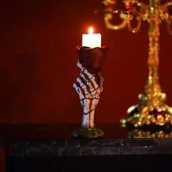 Скелетная рука Роза Подсвечник Призрачная рука держит цветок Статуэтка из смолы Конусный столб Свеча Подсвечник Стол Центральное украшение