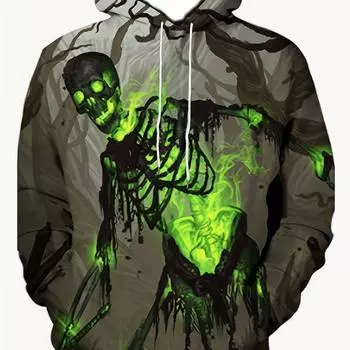 Мужские повседневные толстовки с капюшоном и 3D-графическим принтом «Скелет», удобный свободный свитер с капюшоном на шнурке, размер плюс S