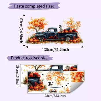 Skeleton Halloween Motorcar Pumpkin Wall Decal For Kitchen And Decor Entryway