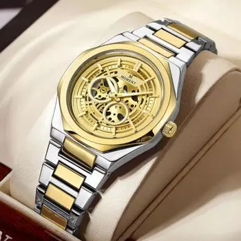 Скелетон мужские часы немеханические часы модные деловые стальной ремень мужские часы