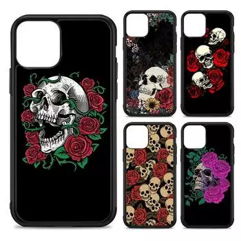Чехол для телефона Skeleton Skull Flowers, силиконовый чехол из ПК+ТПУ для iPhone 11 12 13 Pro Max 8 7 6 Plus X SE XR, твердые чехлы iphone 14