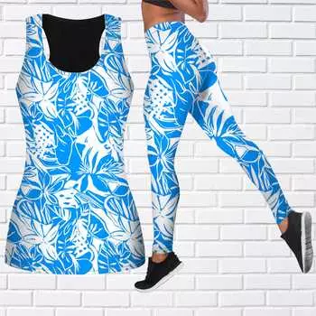 Скелетонизированный наряд для йоги с фиолетовыми цветами и принтом для женщин, модные леггинсы для тренировок, спортивные повседневные штаны для фитнеса и йоги 7XL синий