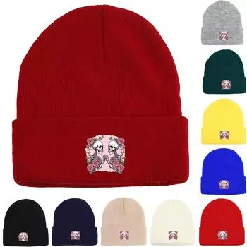 Skeletons Couple Warm Knitted Hat Beanie, Valentine s Day Skullies Beanies Elastic Fit Sporting Gorro Knit Cap Beanie as the picture синий