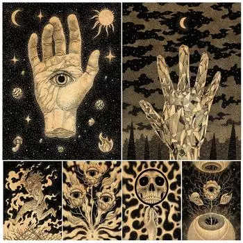 Скелеты и глазные яблоки в зеркале, настенное искусство в стиле ретро, печать на холсте и холодная эстетика колдовства, художественные плакаты 21cm30cm NoFrame