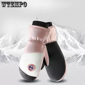 Ski Gloves for Men and Women Waterproof Windproof Gloves Cold Resistant Gloves Thickened Velvet Gloves Sports Cycling Skiing Gloves Even Finger Gloves розовый