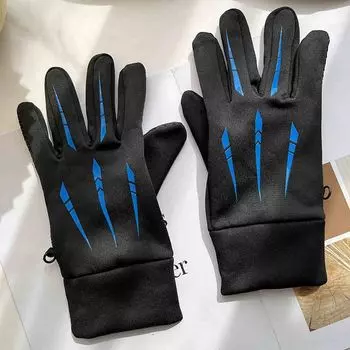 Ski Gloves Men s Winter Warm Riding Motorcycle Cold-Proof Fleece-lined Thickened Gloves Non-Slip Touch Screen Men Black Blue Bone strip