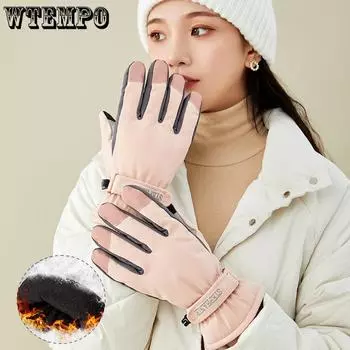 Ski Gloves Winter Velvet Insulation Outdoor Cycling Mountaineering Gloves Thickened Waterproof Windproof and Cold Proof Motorcycle Gloves розовый