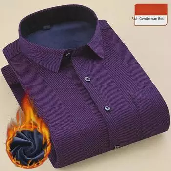 Скидка 50% на распродажу осенне-зимней одежды: Мужские рубашки из утолщенного бархата в клетку для людей среднего и пожилого возраста. 3XL [160-175 lbs]