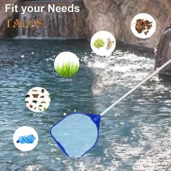 Скиммерная сетка для листьев бассейна, ультратонкая сетка с длинным алюминиевым шестом, съемная сетка для очистки бассейна, улавливатель листьев синий