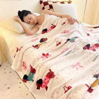 Skin-friendly Blanket Cute Puppy Print Blankets Soft Flannel Bedspread Warm Plaid Car/Office/Travel Shawl Bed Blanket manta 100x150cm 1pc