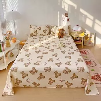 Skin-friendly Flat Bedsheet Cartoon Style Bed Linen Printed Bed Sheet Single/Double Flat Sheets sabana (Pillowcase Need Order) 120x230cm 1pc