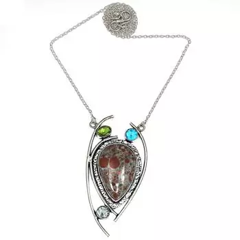 Skin Leopard Jasper Quartz Mother s Day Silver Jewelry Necklace 20 in