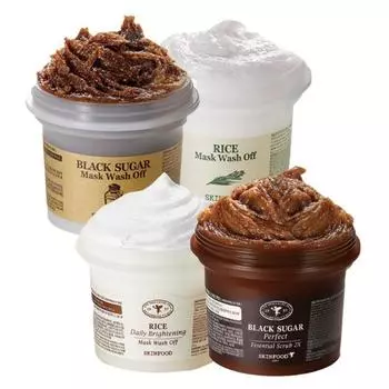 Skinfood Wash-Off Mask Choose 1 (Black Sugar Rice 2X Scrub Rice Daily), Black Sugar Mask Wash-Off 120g