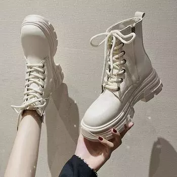 Skinny boots Internet celebrity thick-soled Martin boots female tide ins2025 autumn and winter new British style short boots large size boots 35 чёрный