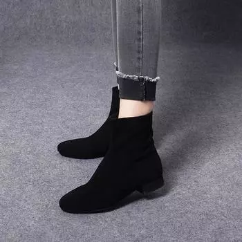 Skinny boots women s new black sheepskin flat-bottomed short boots simple temperament low-heeled fashion boots 34