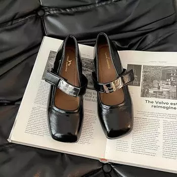 Skinny Mary Jane shoes fashionable summer new models increase height versatile temperament one-word buckle square head shallow mouth single shoes 35