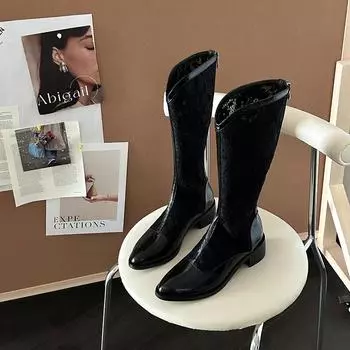 Skinny Tall Cool Boots Women s Summer Hollow Mesh Boots Middle Heel Breathable Boots Long Women s Roman Sandals 35