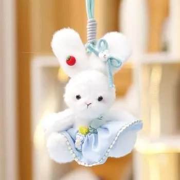 Skirt Bow White Rabbit Plush Toy Pendant Animal Keychain Bag Gift Decoration Blue